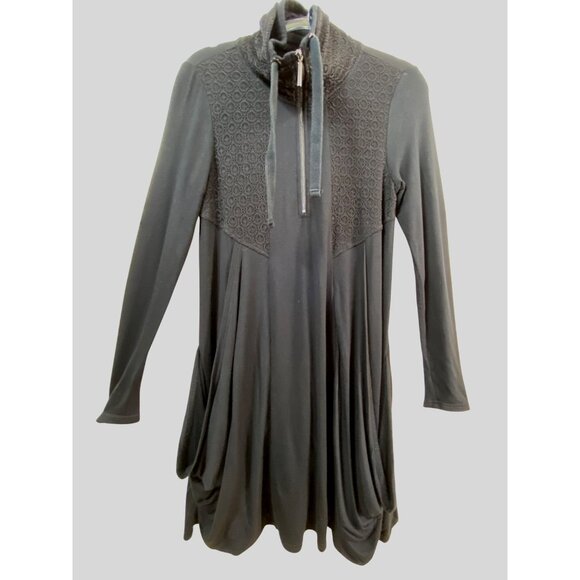 Kensie Black Half Zip Textured Sweater Dress Medium Athleisure Casual Modern Y2K - Picture 3 of 7